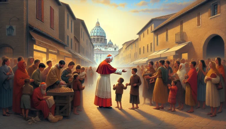 Il Cardinale Matteo Zuppi durante un evento di solidarietà, circondato da persone in cerca di aiuto e supporto.