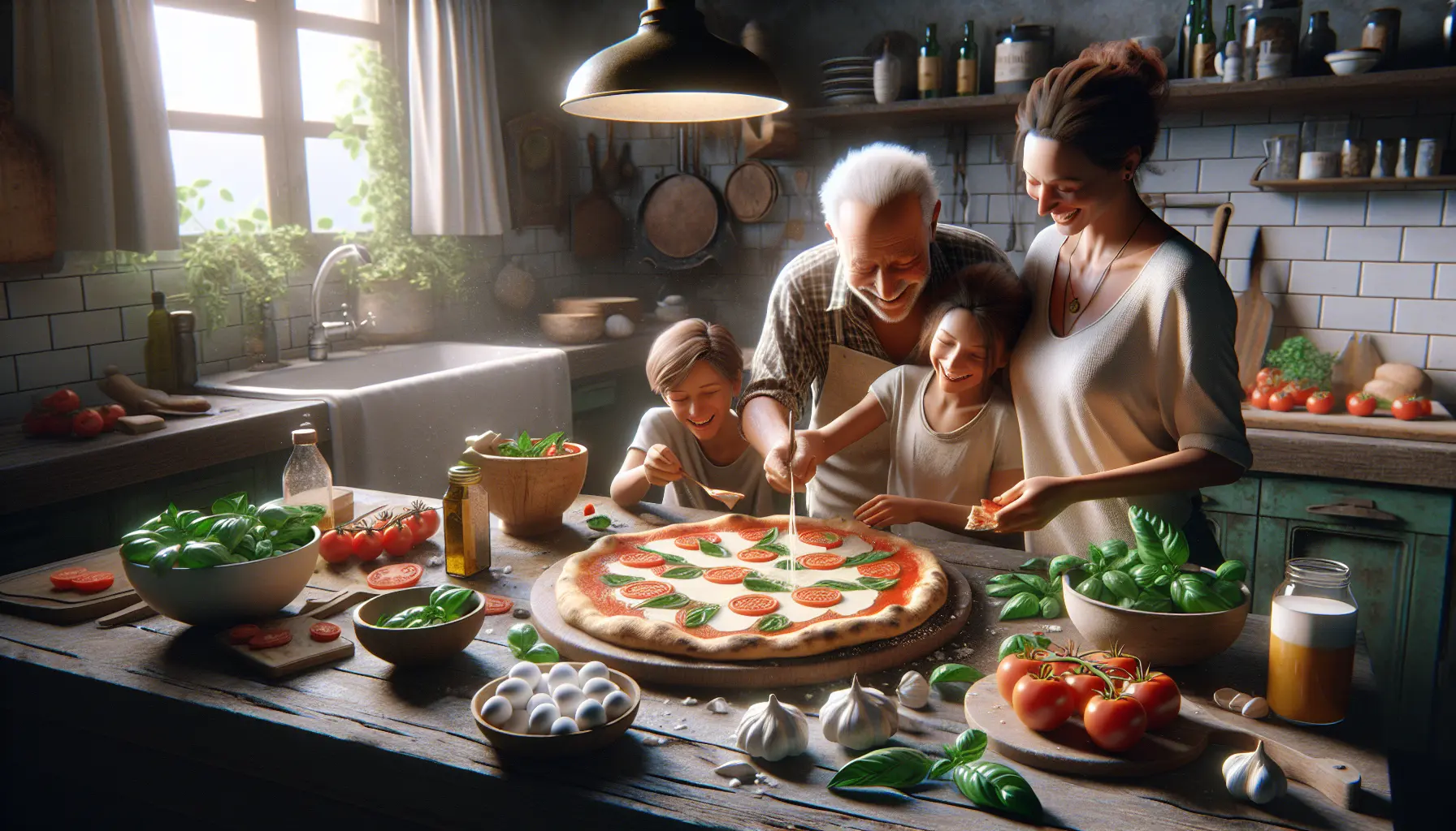 Una pizza Margherita appena sfornata, con pomodoro fresco, mozzarella e basilico, pronta per essere gustata.