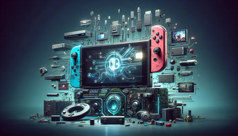 Rappresentazione della nuova Nintendo Switch 2 con un design futuristico e giochi in esecuzione sullo schermo.