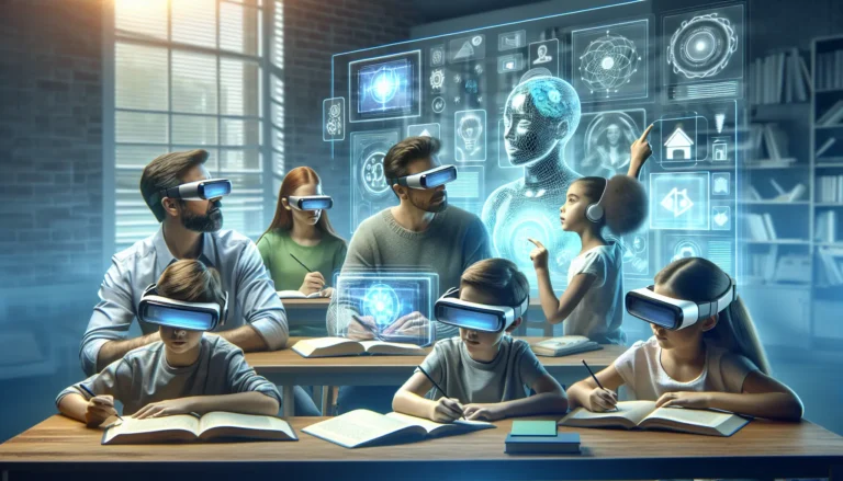 Studente che utilizza un dispositivo di realtà aumentata per apprendere in modo interattivo.