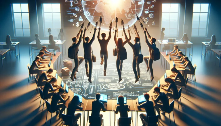 Studenti che collaborano in un progetto di gruppo, discutendo idee e strategie.