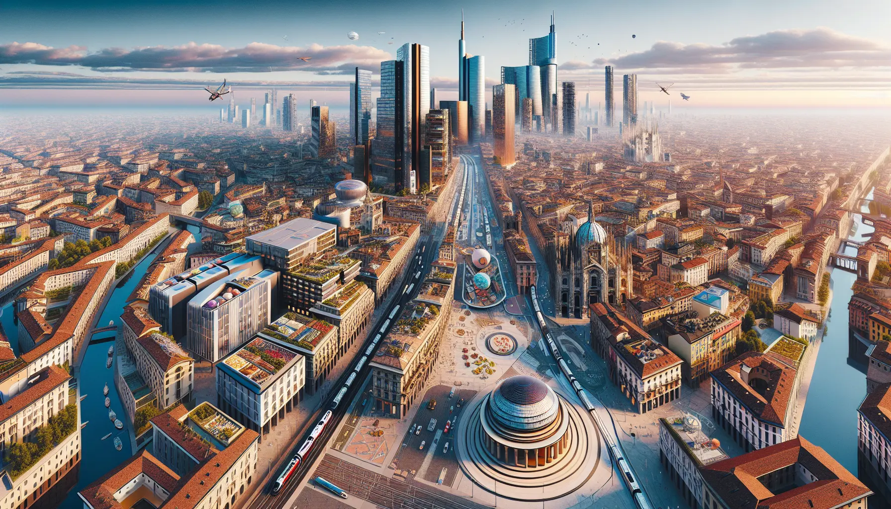 Vista panoramica di Milano con il Duomo e i moderni grattacieli sullo sfondo