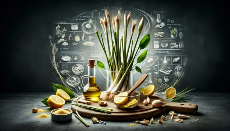 Gambi di lemongrass freschi su un tavolo di legno, pronti per essere utilizzati in cucina