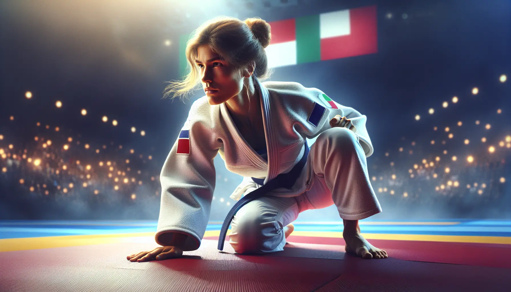 Alice Bellandi in azione durante una competizione di judo, mostrando determinazione e abilità.