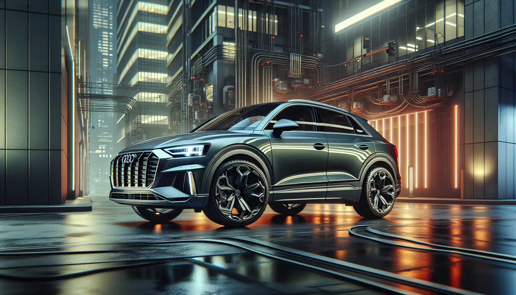 Audi Q3 in un contesto urbano, evidenziando il suo design elegante e moderno.