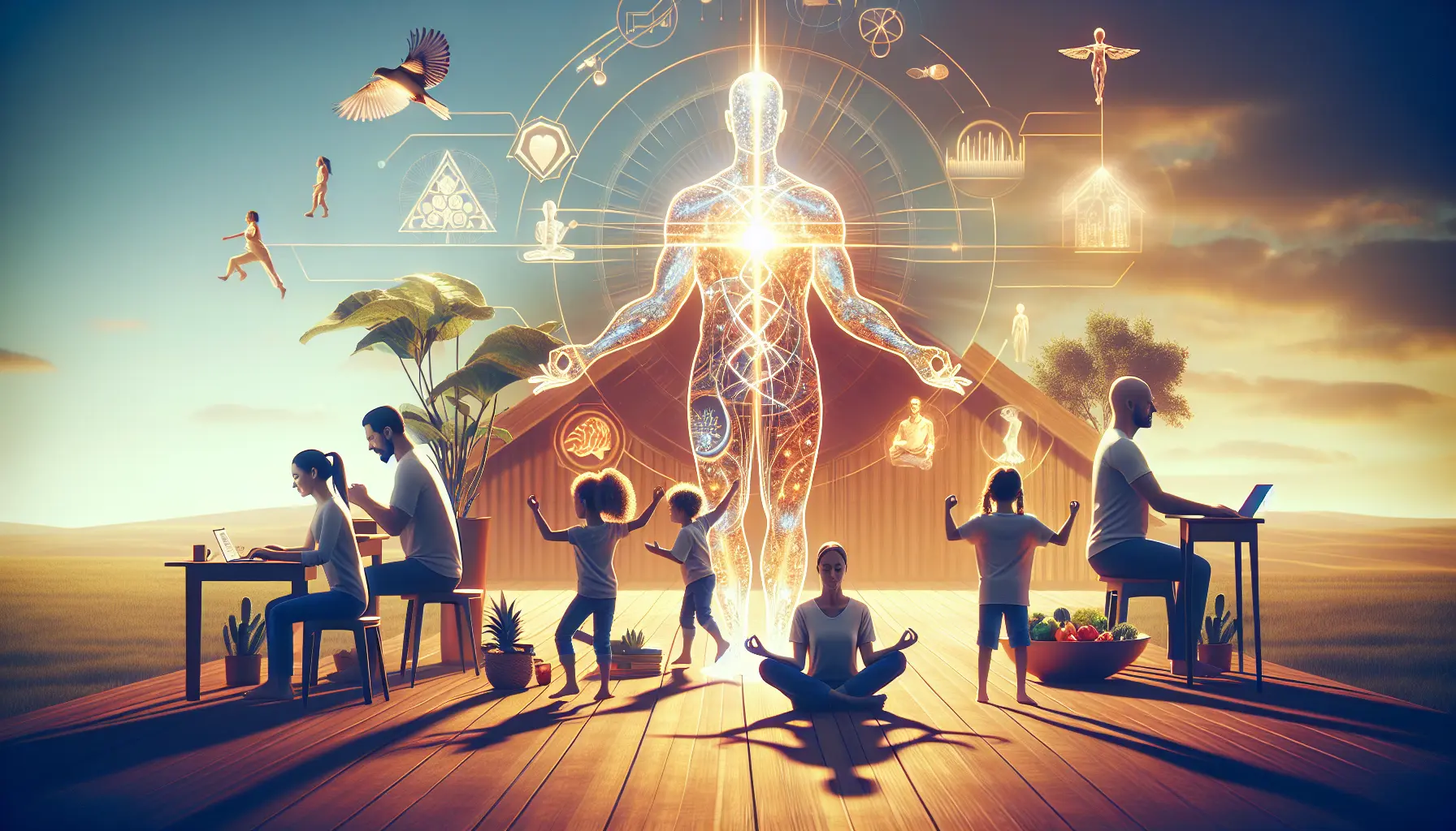 Famiglia che pratica attività fisica insieme in un parco