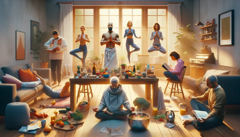 Una persona che pratica meditazione in un ambiente sereno, rappresentando il concetto di self-care e benessere.