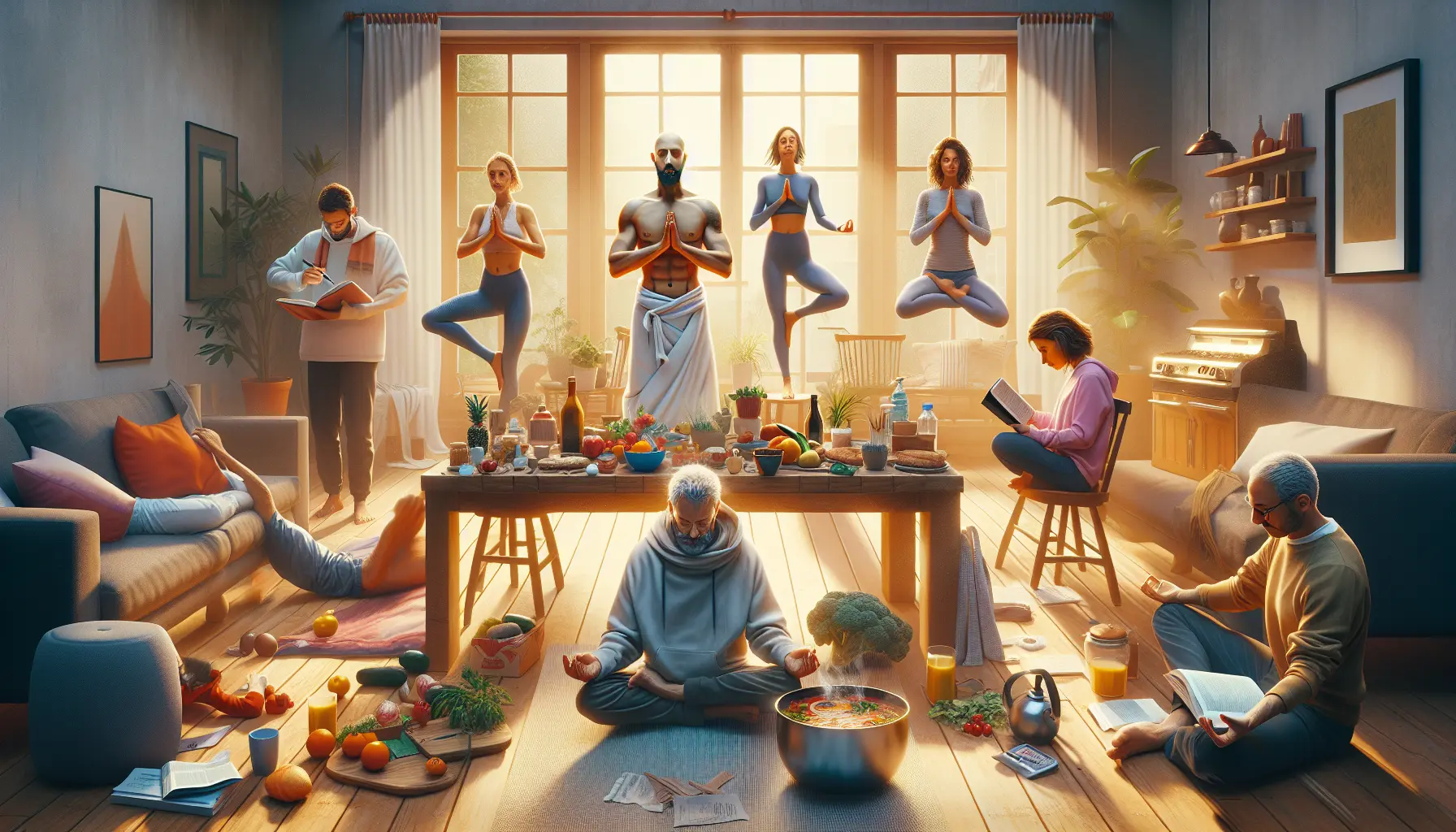 Una persona che pratica meditazione in un ambiente sereno, rappresentando il concetto di self-care e benessere.