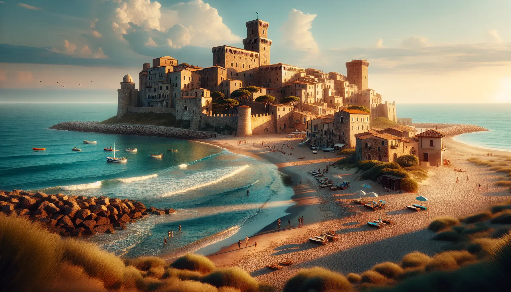 Vista panoramica del Castello di Santa Severa con il mare sullo sfondo
