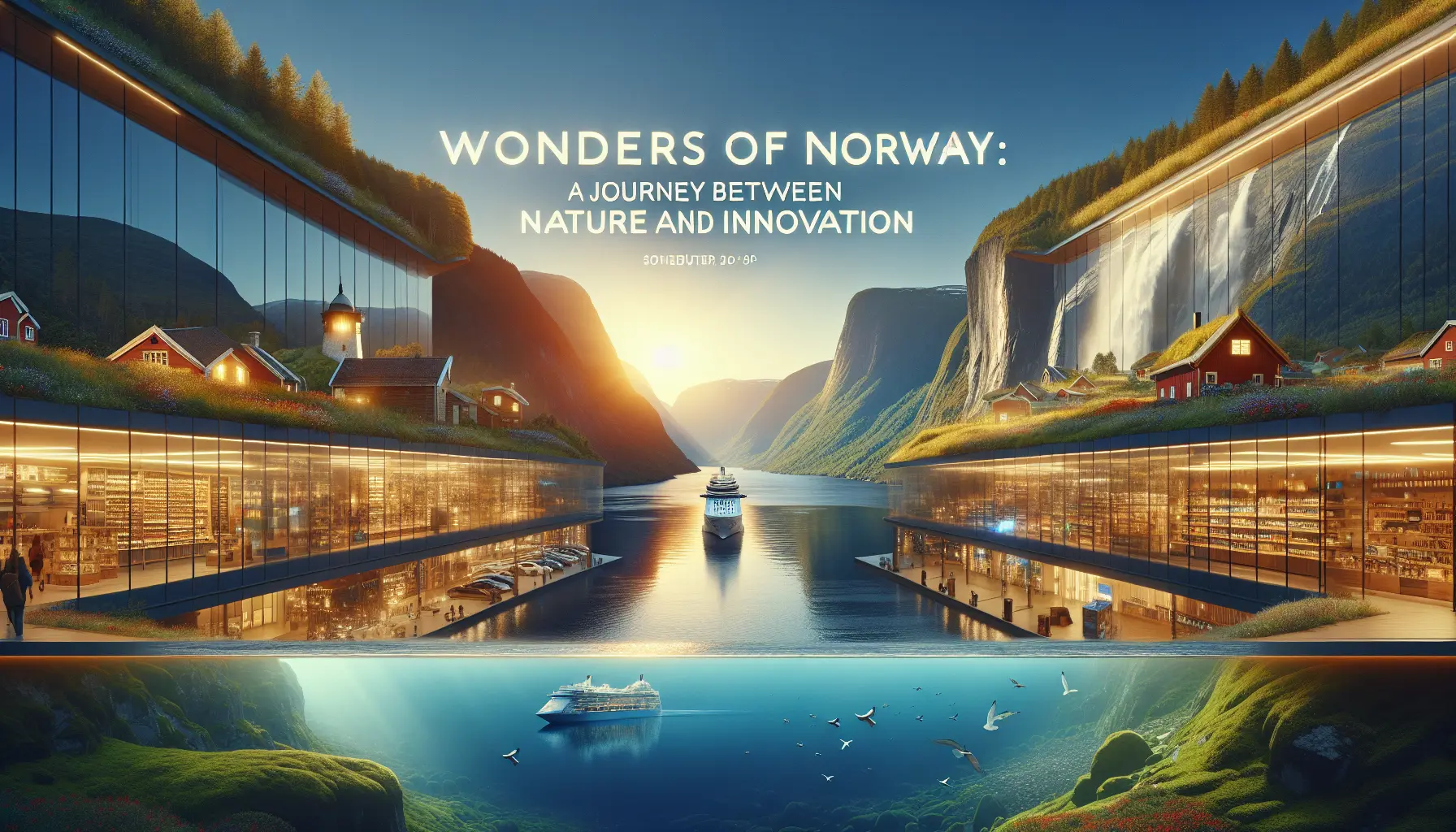 Un panorama mozzafiato dei fiordi norvegesi che si tuffano in acque cristalline sotto un cielo blu.