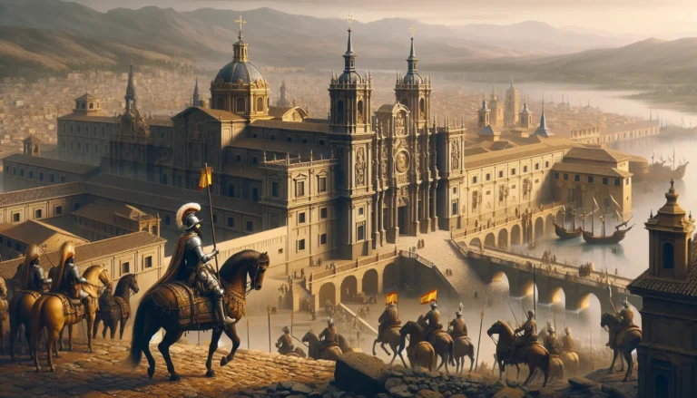 Ritratto di Filippo II di Spagna, sovrano del XVI secolo, in abiti regali con uno sfondo storico.