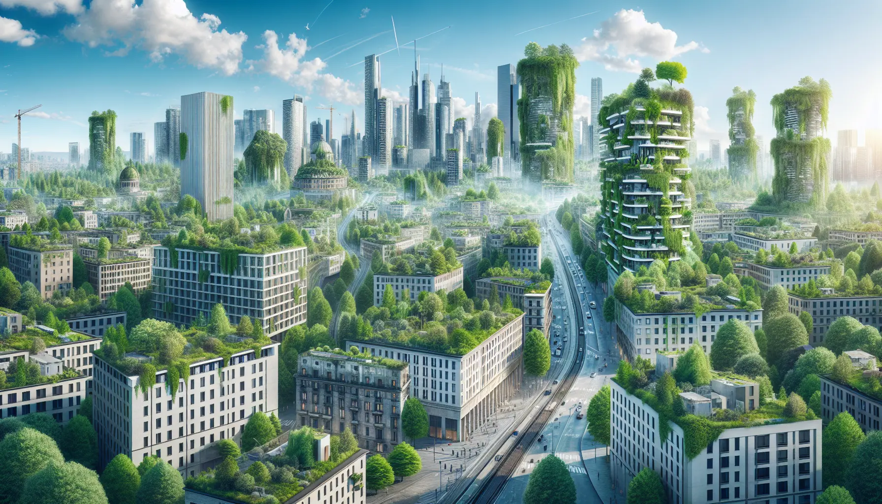 Vista di una foresta urbana con alberi rigogliosi e persone che passeggiano in un parco