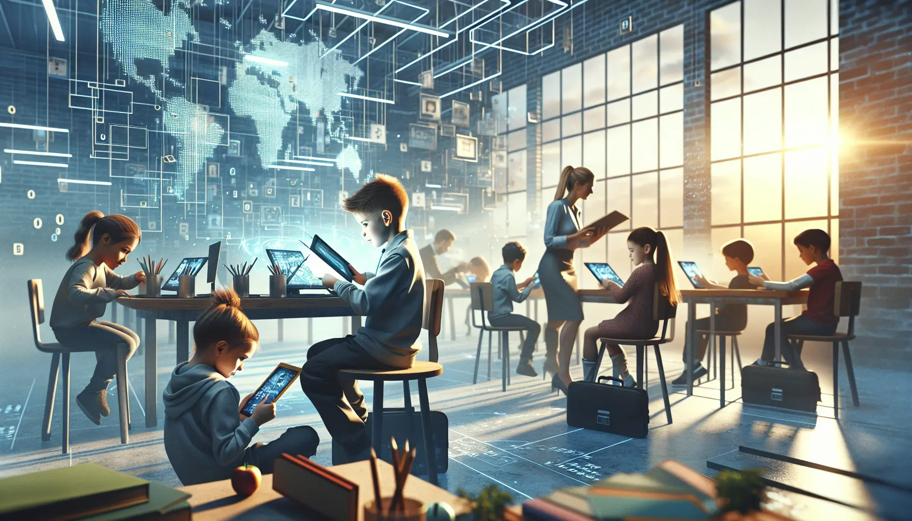 Un gruppo di bambini che giocano insieme a un gioco educativo, sorridendo e collaborando per risolvere problemi.