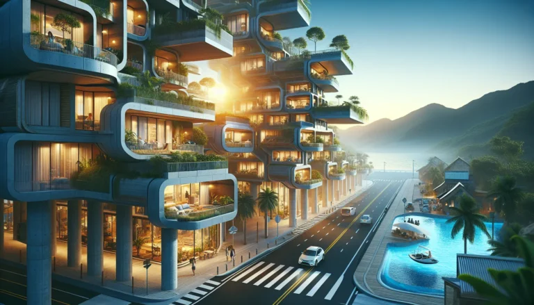 Interno di un ostello moderno con letti a castello e aree comuni accoglienti