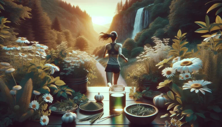 Un bosco verde con erbe medicinali e fiori colorati