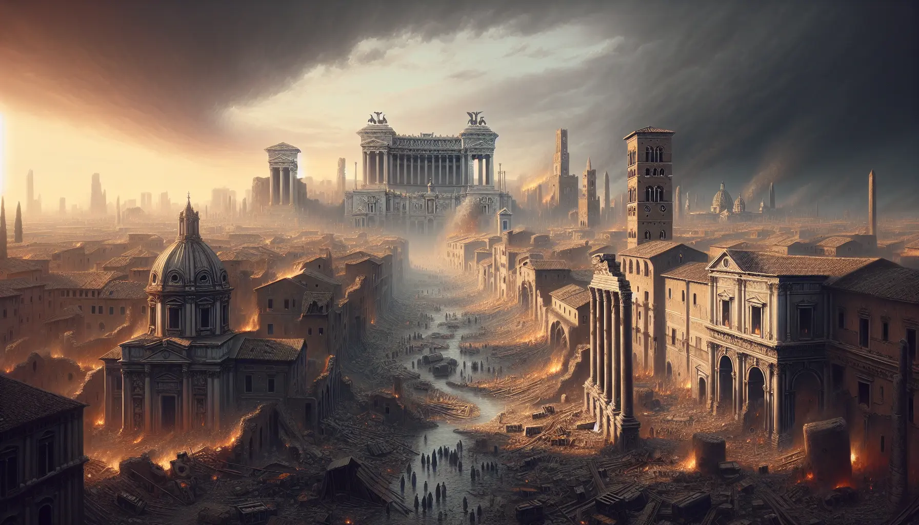 Rappresentazione artistica del Sacco di Roma del 455, con soldati vandali che saccheggiano la città.