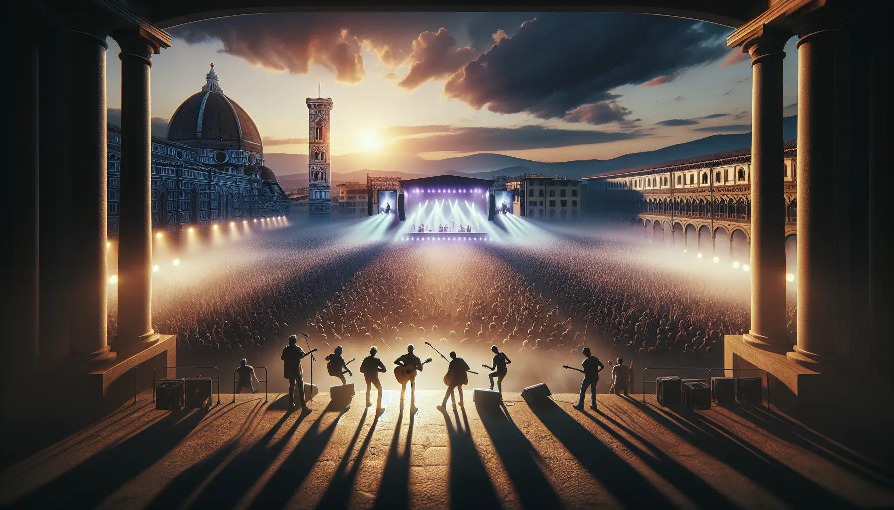 Un'immagine del concerto di Vasco Rossi con il pubblico che canta e balla insieme all'artista sul palco.