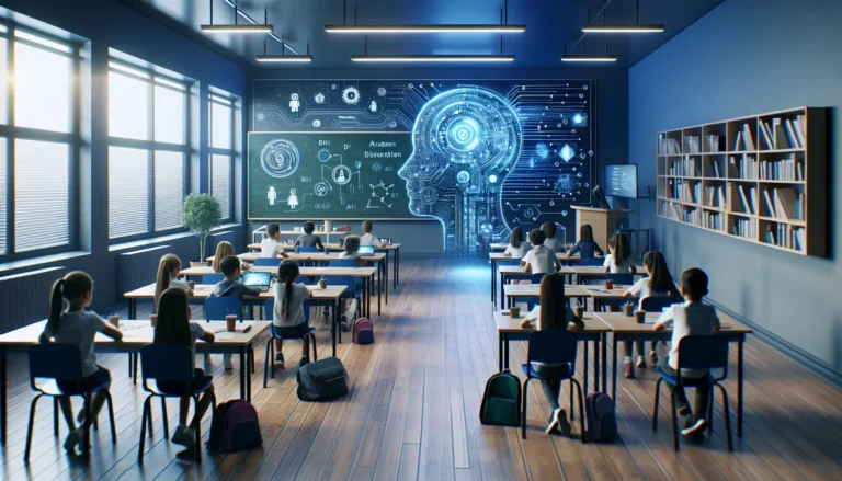 Un insegnante utilizza strumenti di intelligenza artificiale per personalizzare l'apprendimento degli studenti in classe.