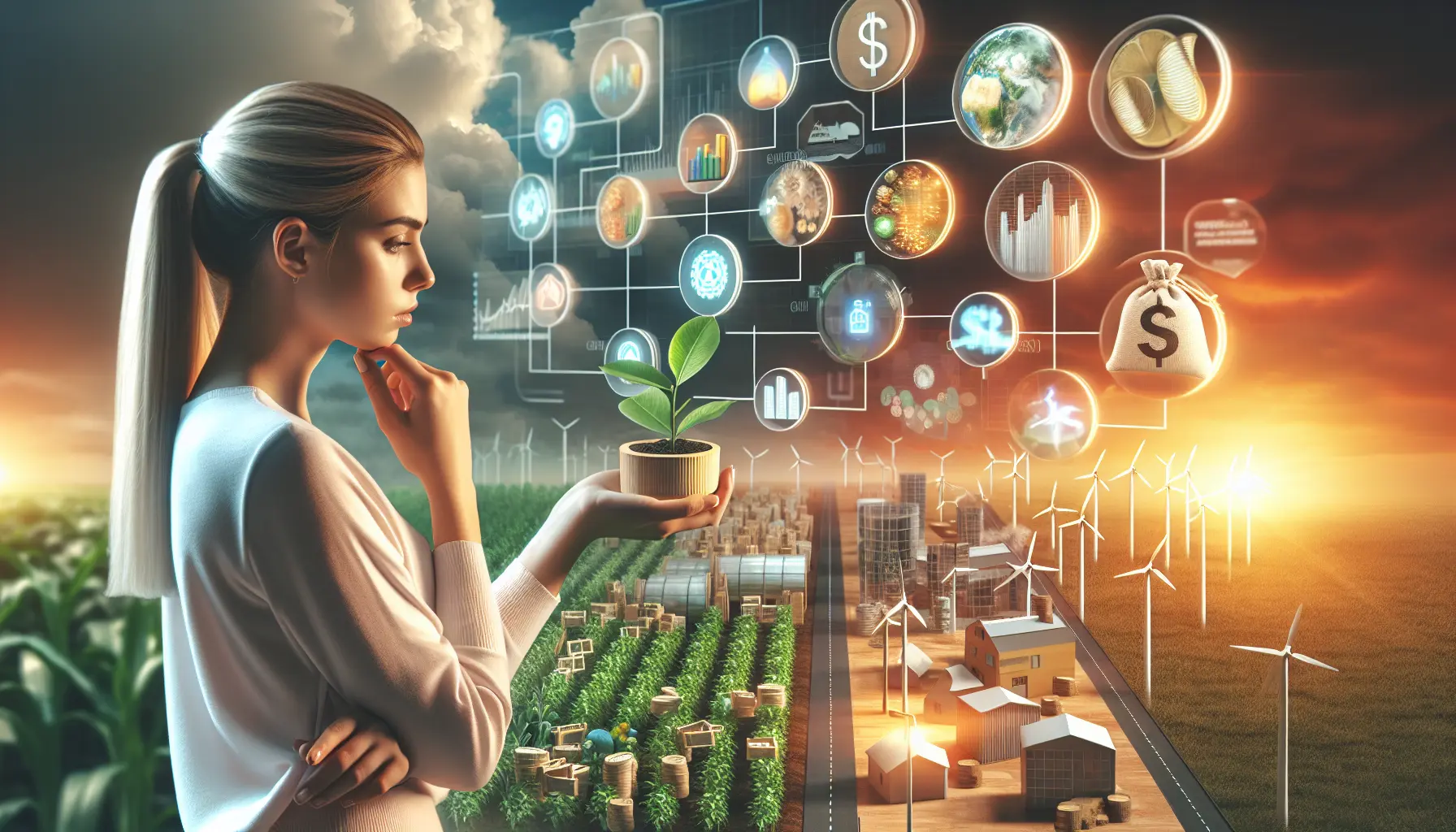 Un giovane investitore che consulta un grafico finanziario sostenibile