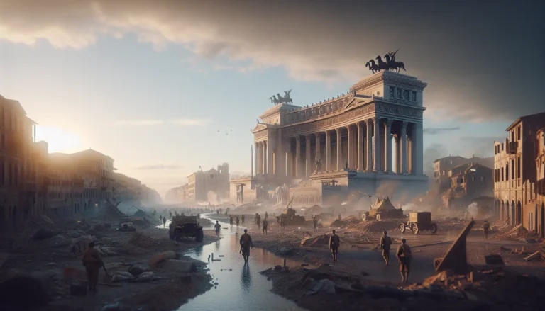 Soldati italiani in un campo di battaglia durante la Seconda Guerra Mondiale