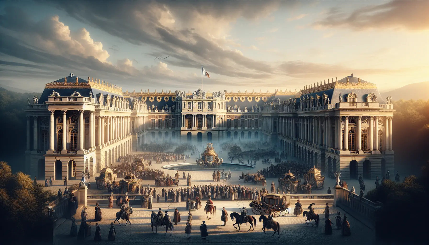 Rappresentazione artistica del Palazzo di Versailles, simbolo del regno di Luigi XIV.