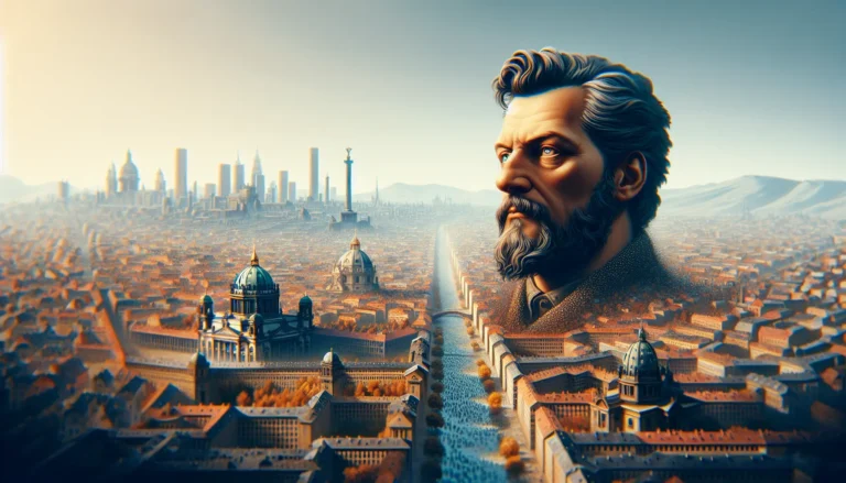 Ritratto di Napoleone Bonaparte, vestito in uniforme militare, che guarda con determinazione verso l'orizzonte, simbolo di ambizione e potere.