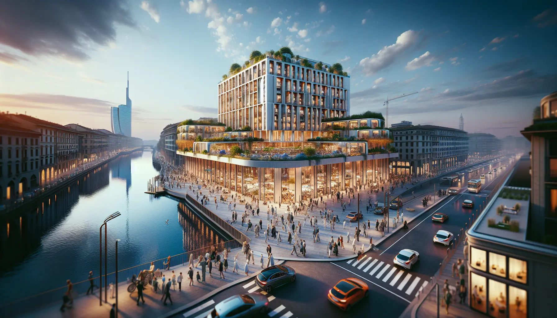 Vista panoramica dell'Hotel Milano Scala con giardino pensile e architettura moderna