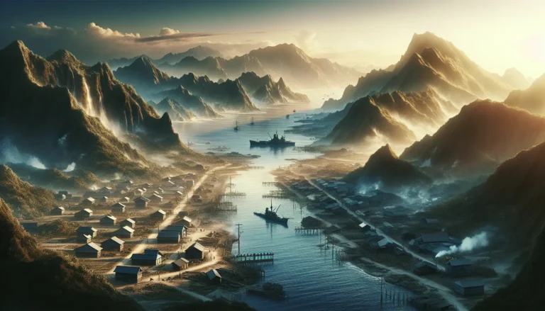 Una vista panoramica di Okinawa che mostra paesaggi lussureggianti e il mare cristallino, simbolo di speranza e rinascita dopo la guerra.