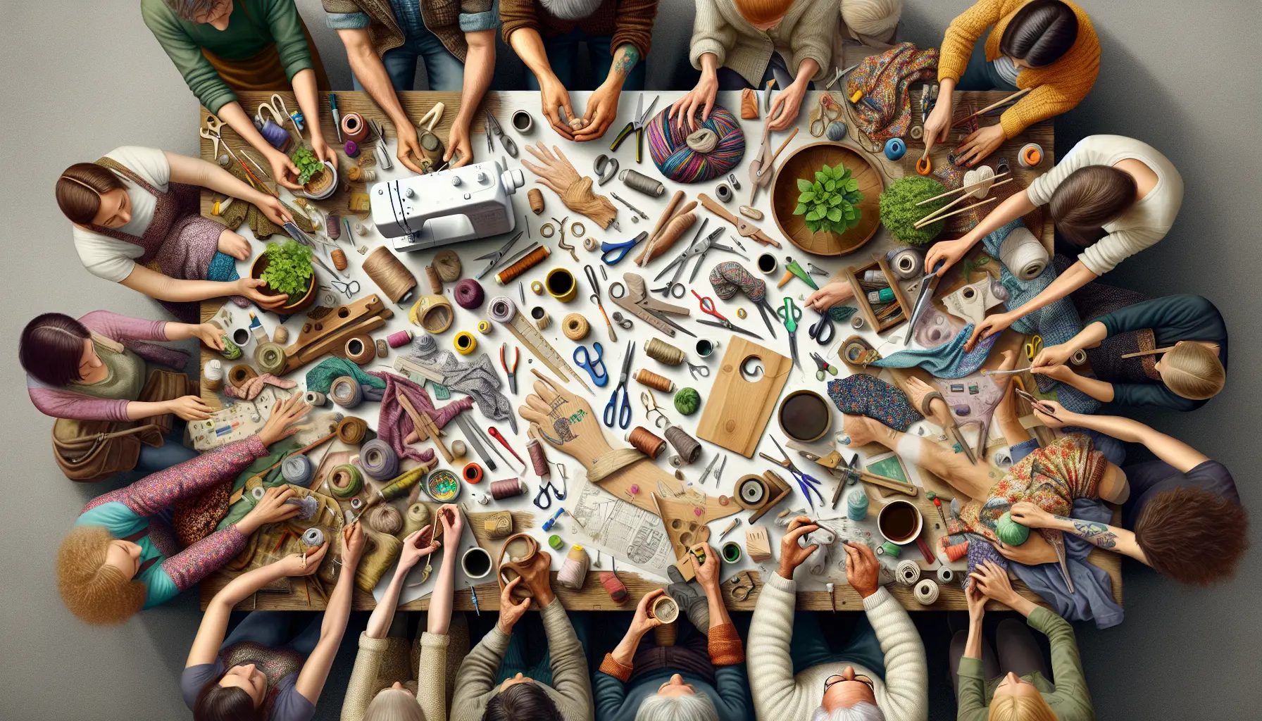 Un artigiano al lavoro su un progetto di fai-da-te, circondato da materiali e strumenti creativi.