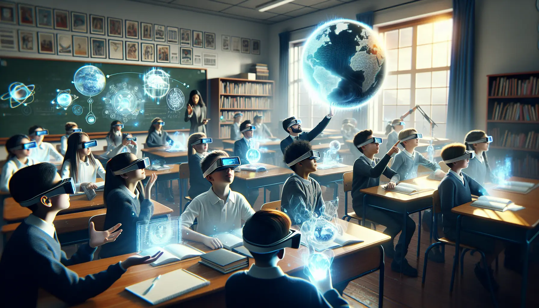Studenti che utilizzano la realtà aumentata per apprendere in modo interattivo in aula.