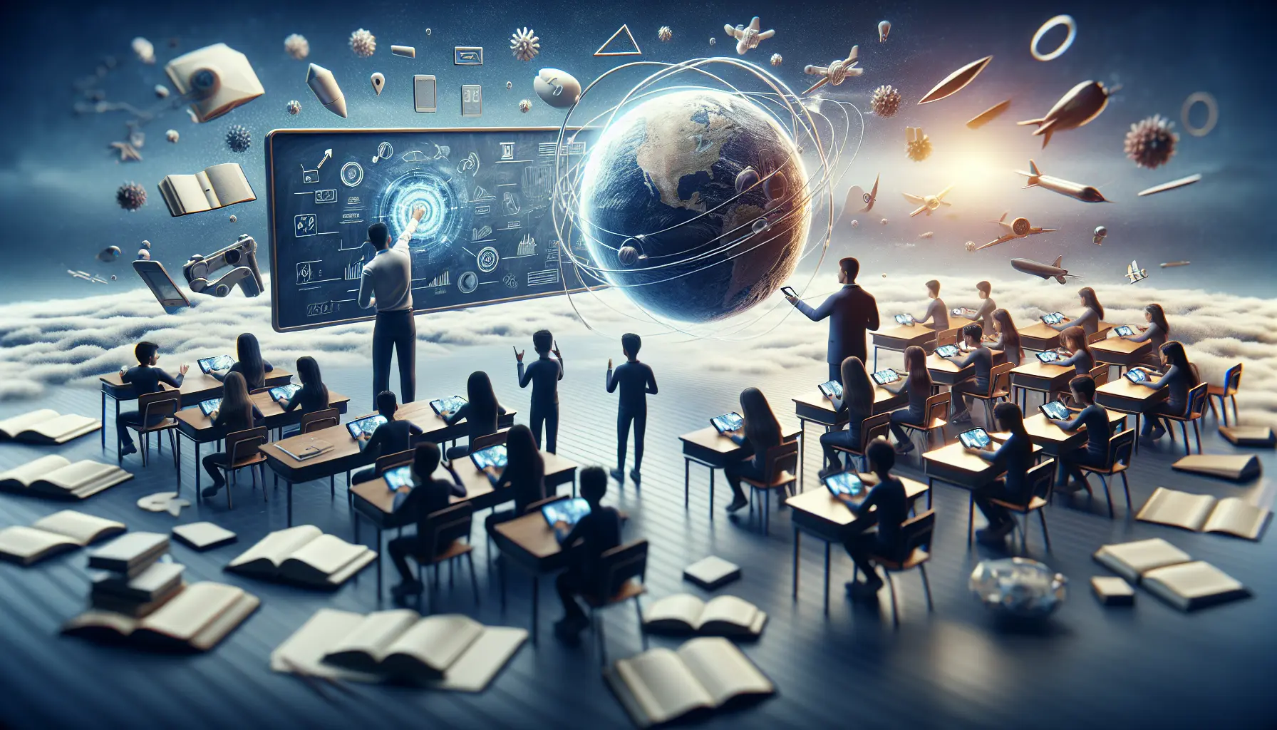 Studenti che utilizzano la realtà aumentata in classe per apprendere in modo interattivo.