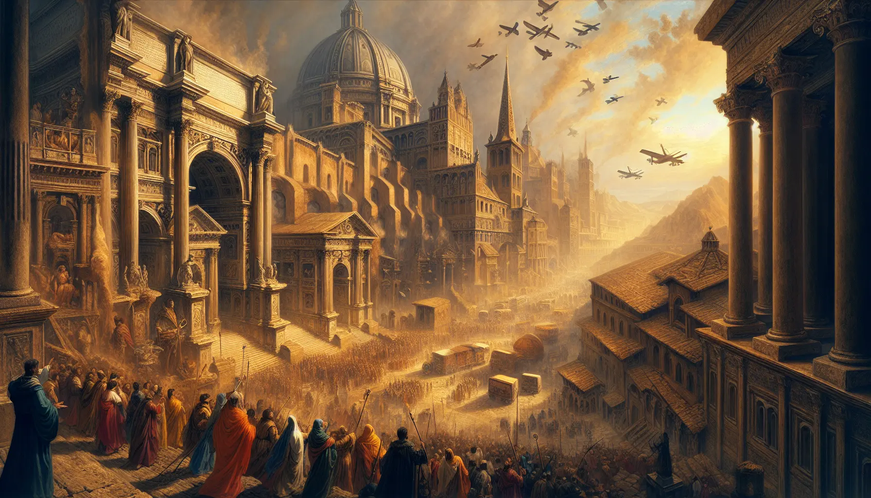 Rappresentazione storica delle crociate con cavalieri e battaglie
