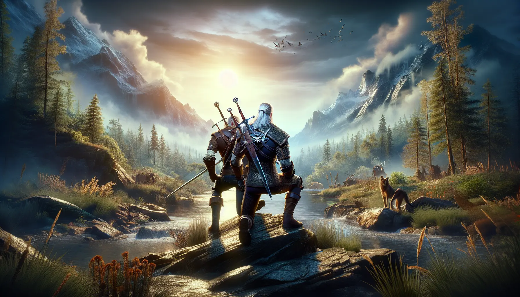 Un'immagine evocativa del mondo di The Witcher, con paesaggi fantastici e creature magiche.