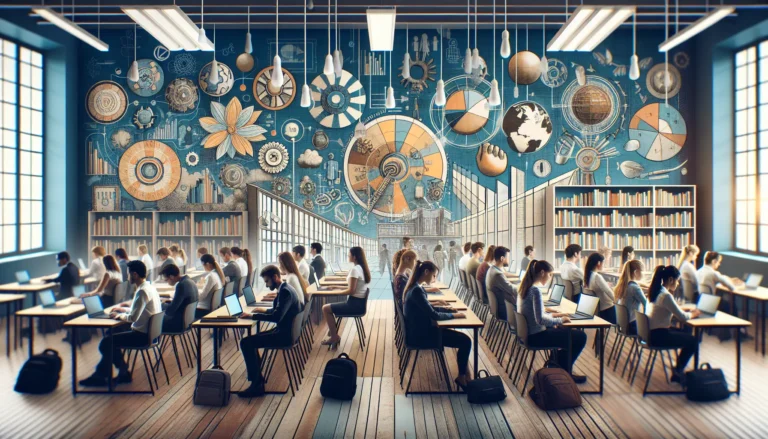 Un'aula inclusiva con studenti di diverse origini e abilità che collaborano insieme.