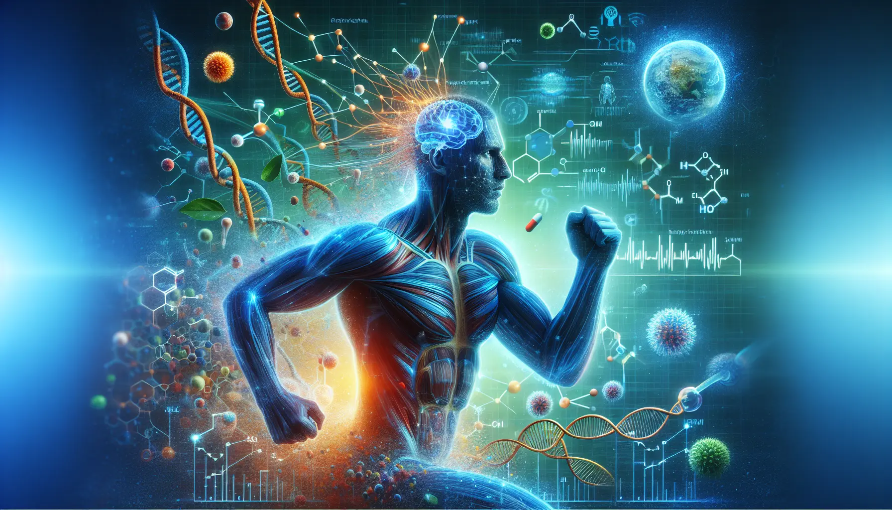 Rappresentazione grafica dell'epigenetica e della salute, mostrando come le scelte di vita influenzano l'espressione genica.