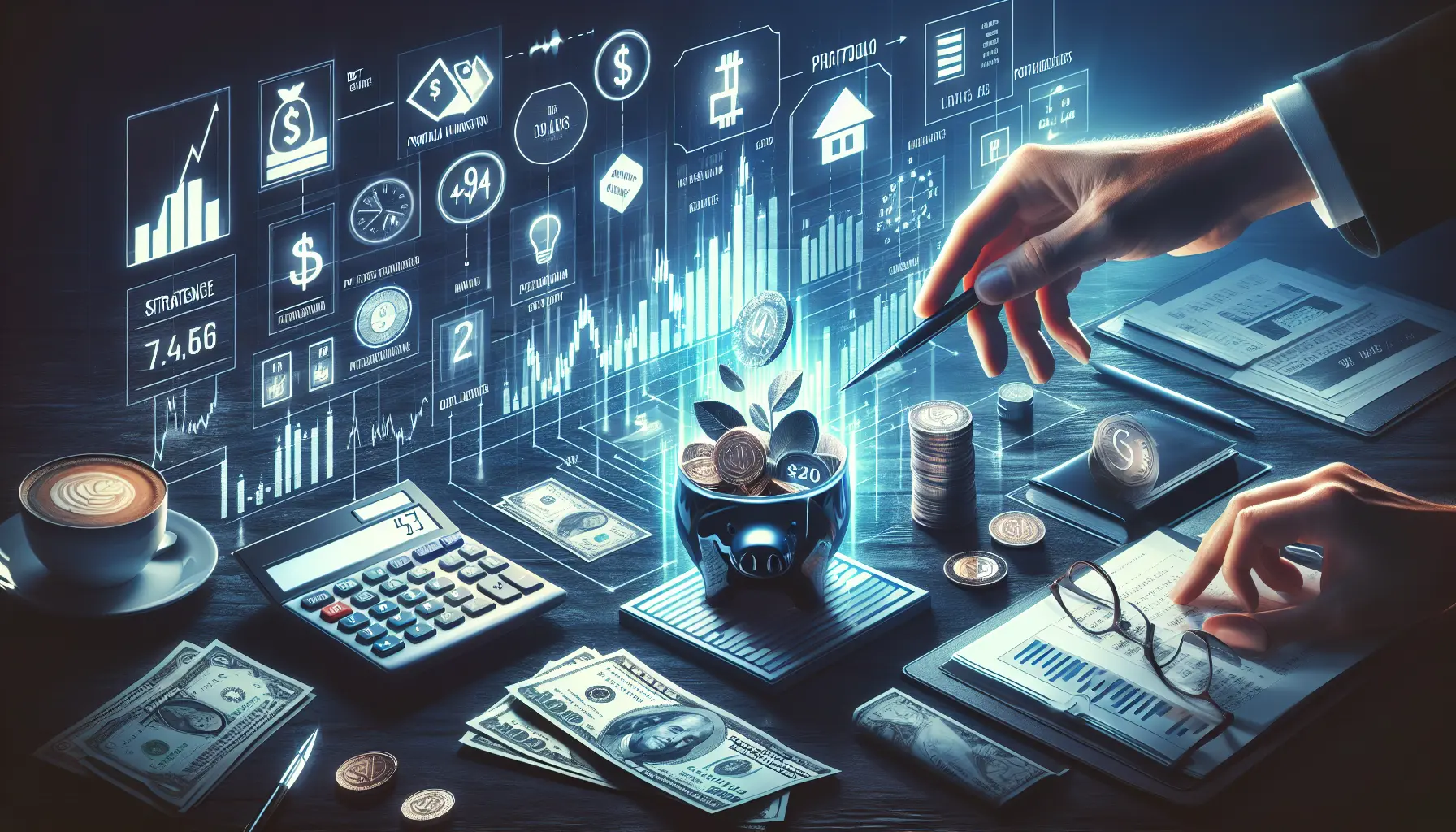 Un'immagine che rappresenta la diversificazione degli investimenti, con grafici e simboli finanziari.