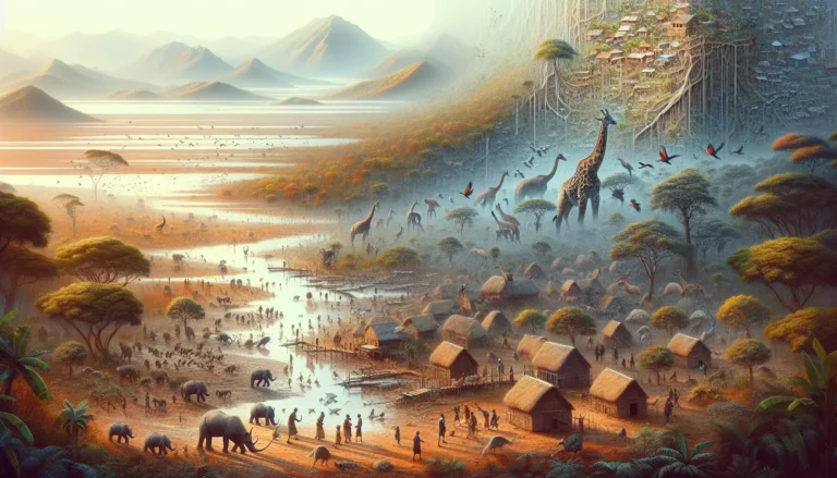 Un paesaggio mozzafiato di Madagascar, con foreste lussureggianti e baobab maestosi, simboli della biodiversità unica dell'isola.