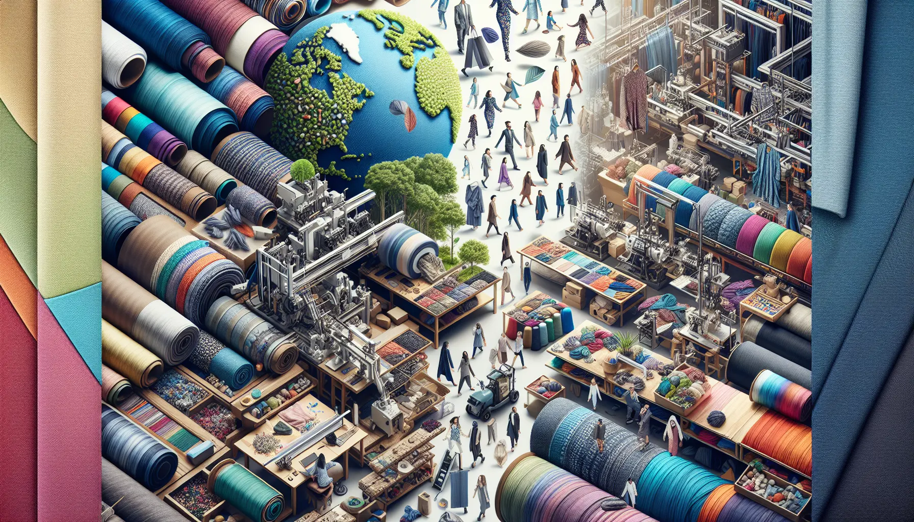 Un'immagine di tessuti sostenibili e innovativi utilizzati nella moda, rappresentando l'impegno per un futuro più verde.