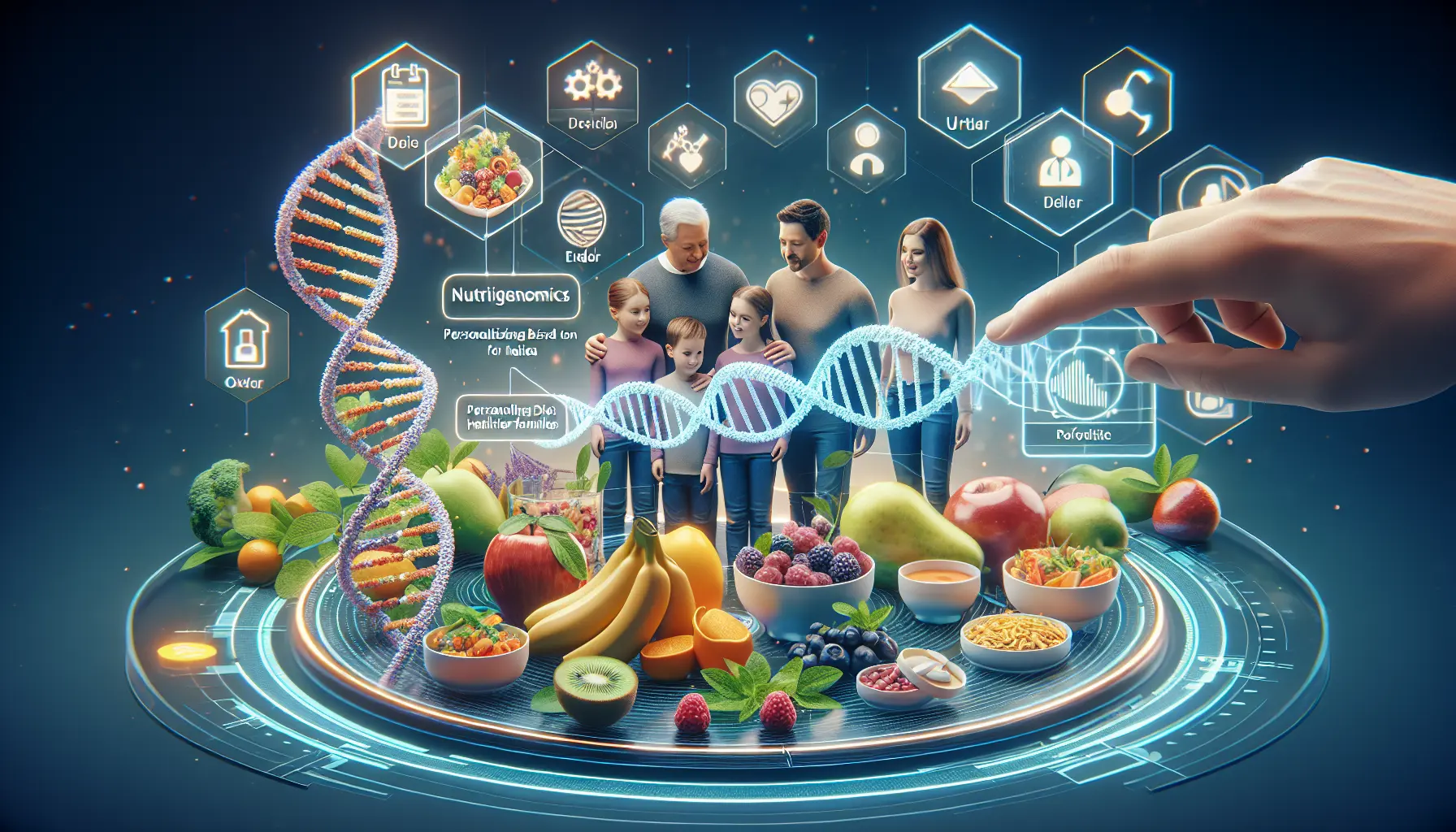 Un gruppo di famiglie felici che preparano pasti sani insieme in cucina, evidenziando l'importanza della nutrigenomica nella dieta.