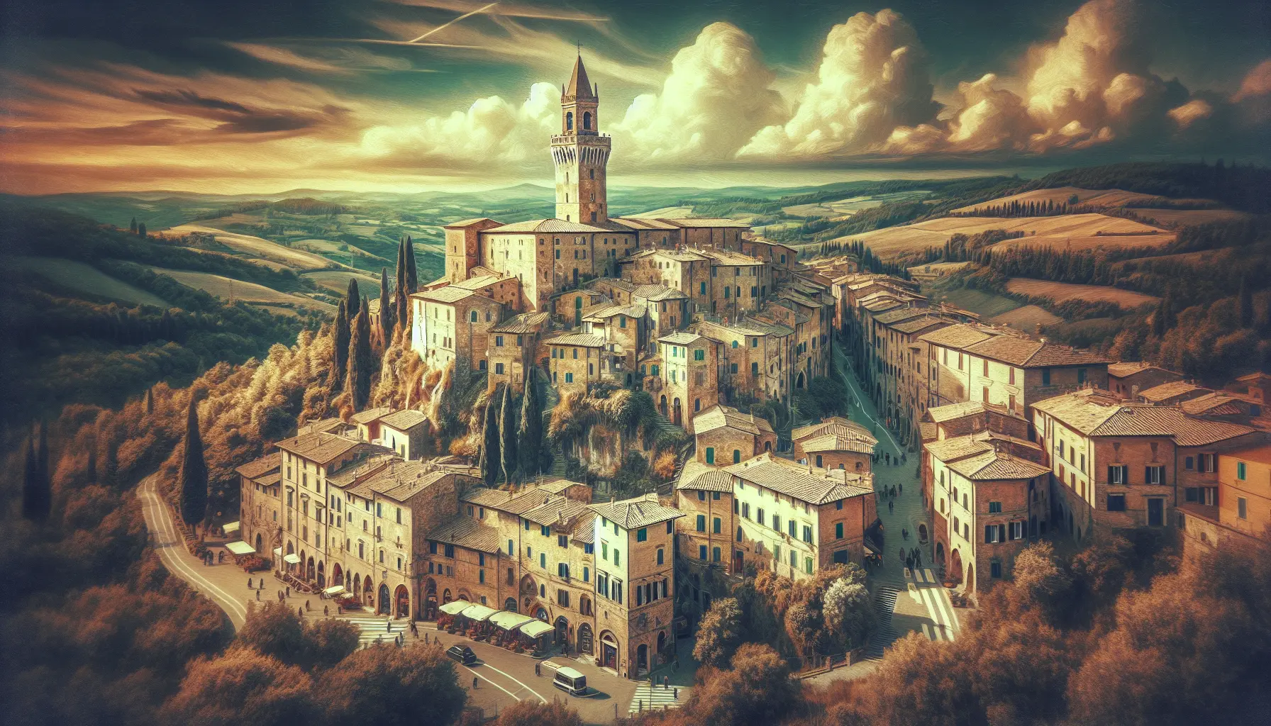 Vista panoramica di Pitigliano, il borgo toscano noto come la Piccola Gerusalemme, con le sue strade acciottolate e gli edifici in tufo.