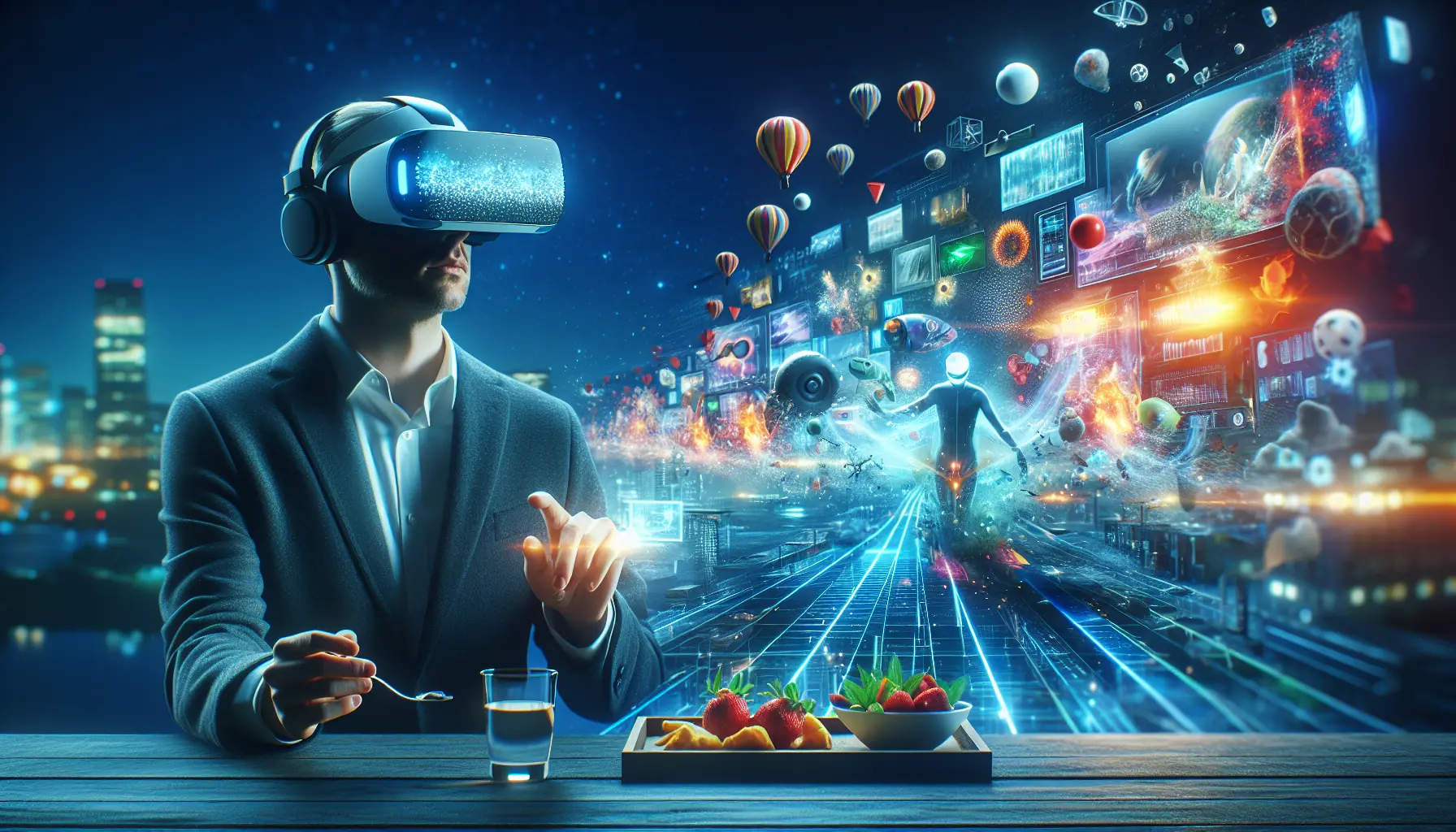 Un visore di realtà virtuale utilizzato per esperienze immersive nel mondo dell'intrattenimento.