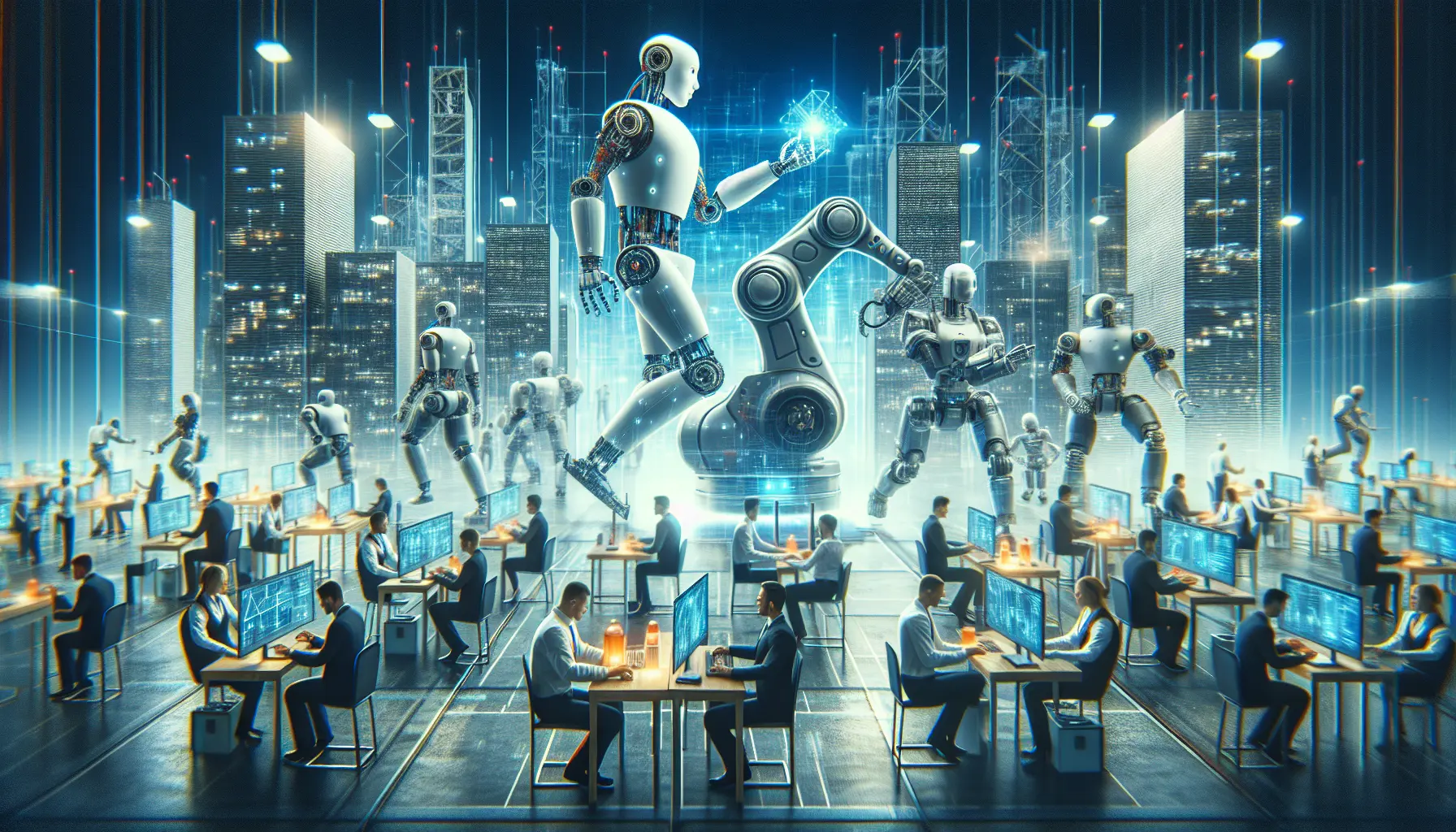 Un robot collaborativo che lavora fianco a fianco con un operatore umano in un ambiente industriale.