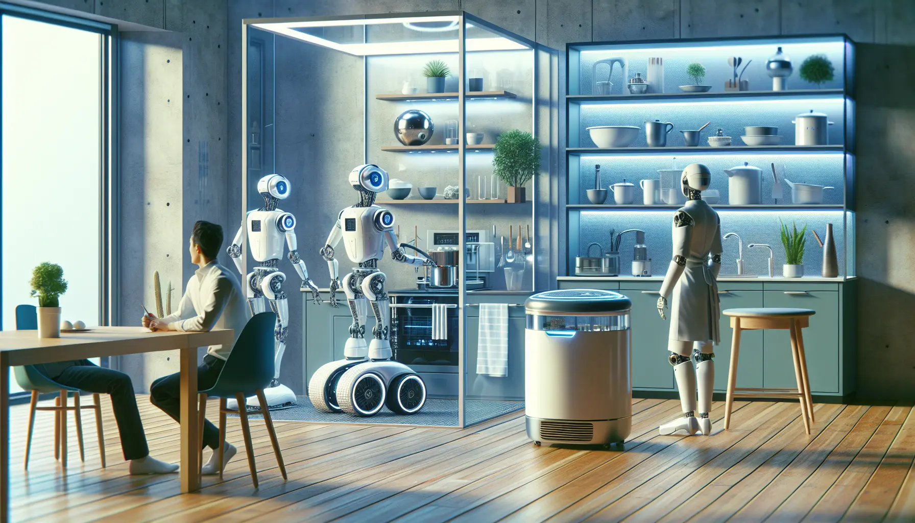 Un robot domestico che pulisce un pavimento, rappresentando l'innovazione nella robotica domestica.
