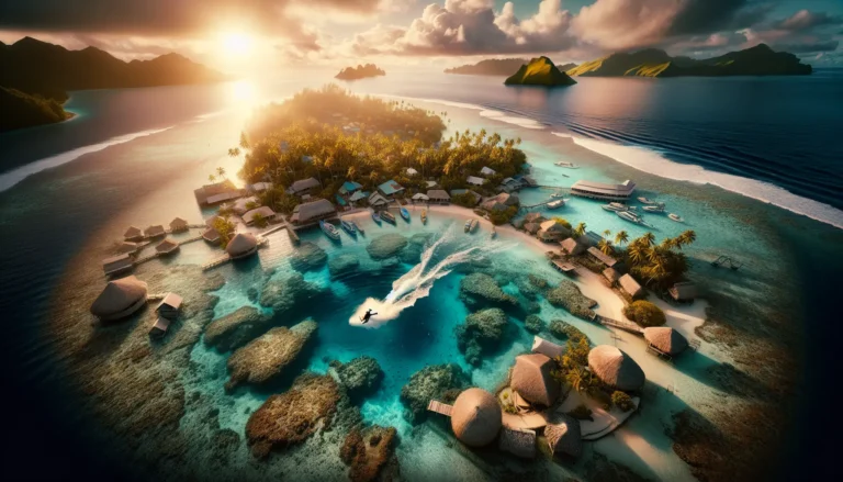 Un panorama delle isole di Tonga con acque cristalline e vegetazione verde brillante.