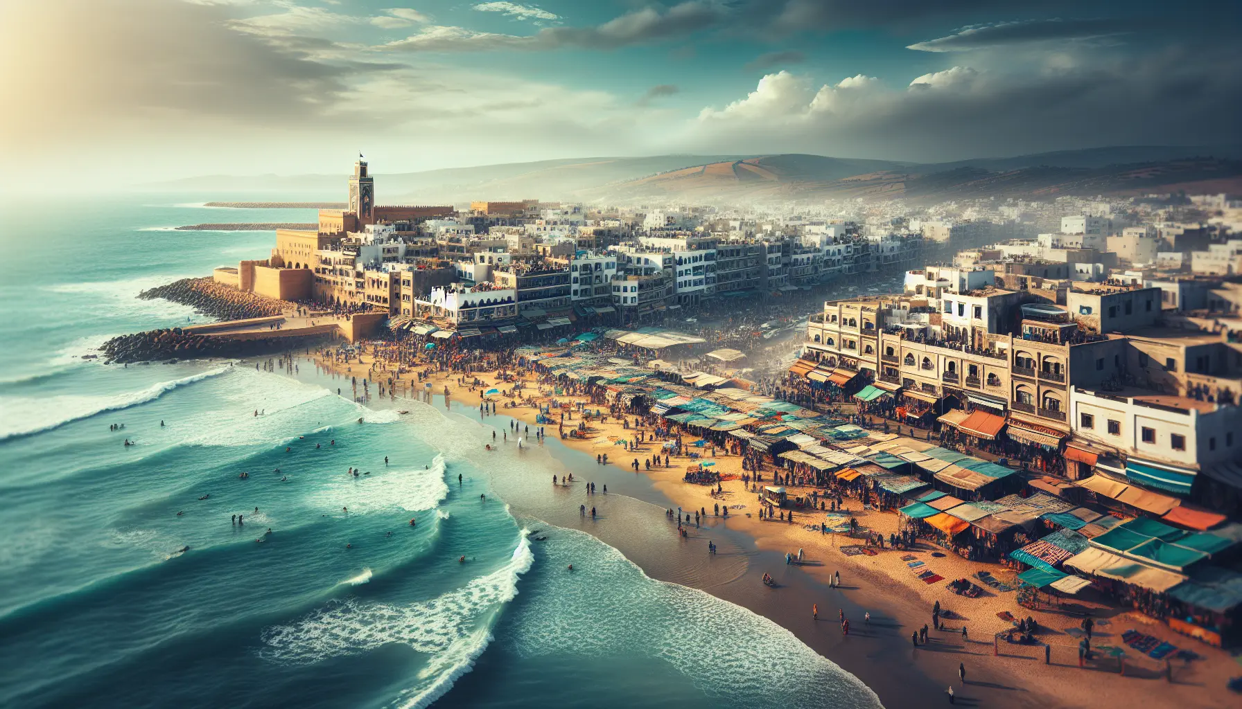 Vista panoramica di Tangeri con il mare e l'architettura storica