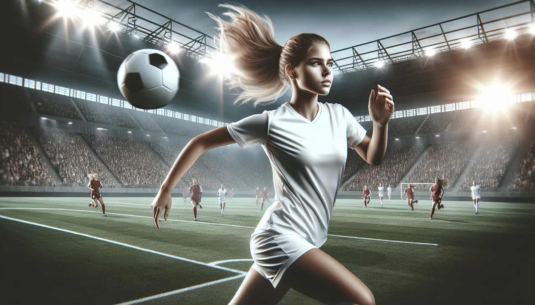 Trinity Rodman in azione durante una partita di calcio, mostrando il suo talento e la sua determinazione sul campo.