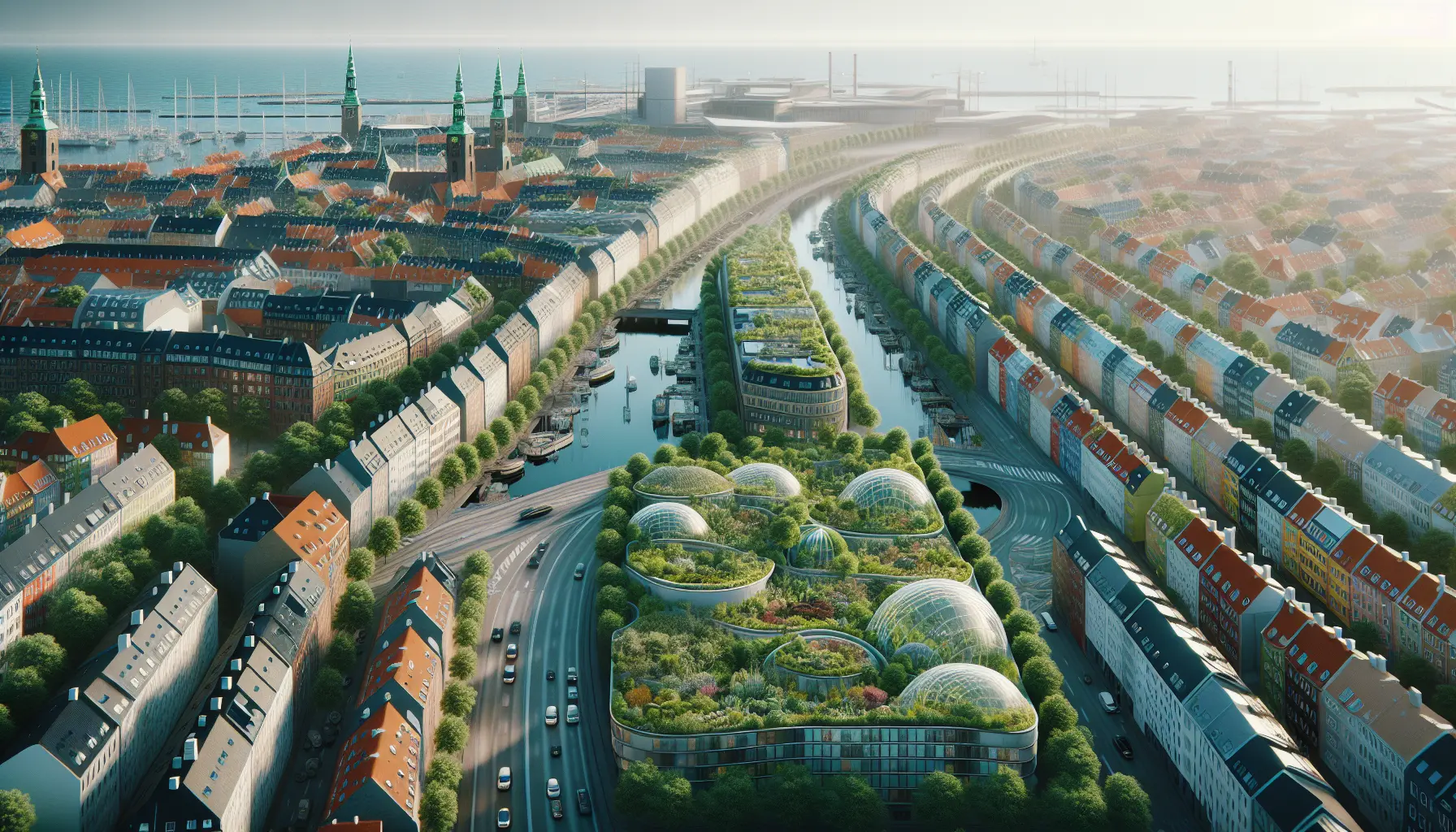 Vista panoramica di Copenaghen con i suoi canali e architettura sostenibile