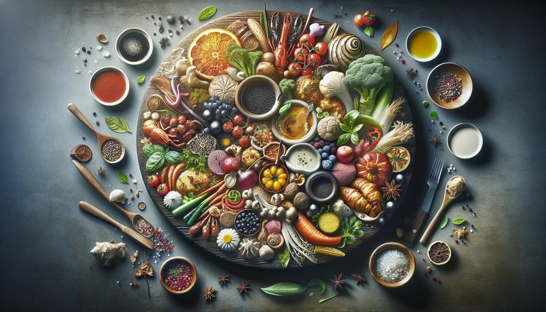 Un piatto di sushi di quinoa con verdure grigliate, rappresentante la cucina fusion.