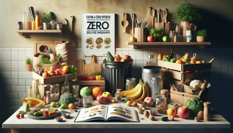 Ingredienti freschi e scarti alimentari disposti su un tavolo da cucina, pronti per essere trasformati in piatti deliziosi.
