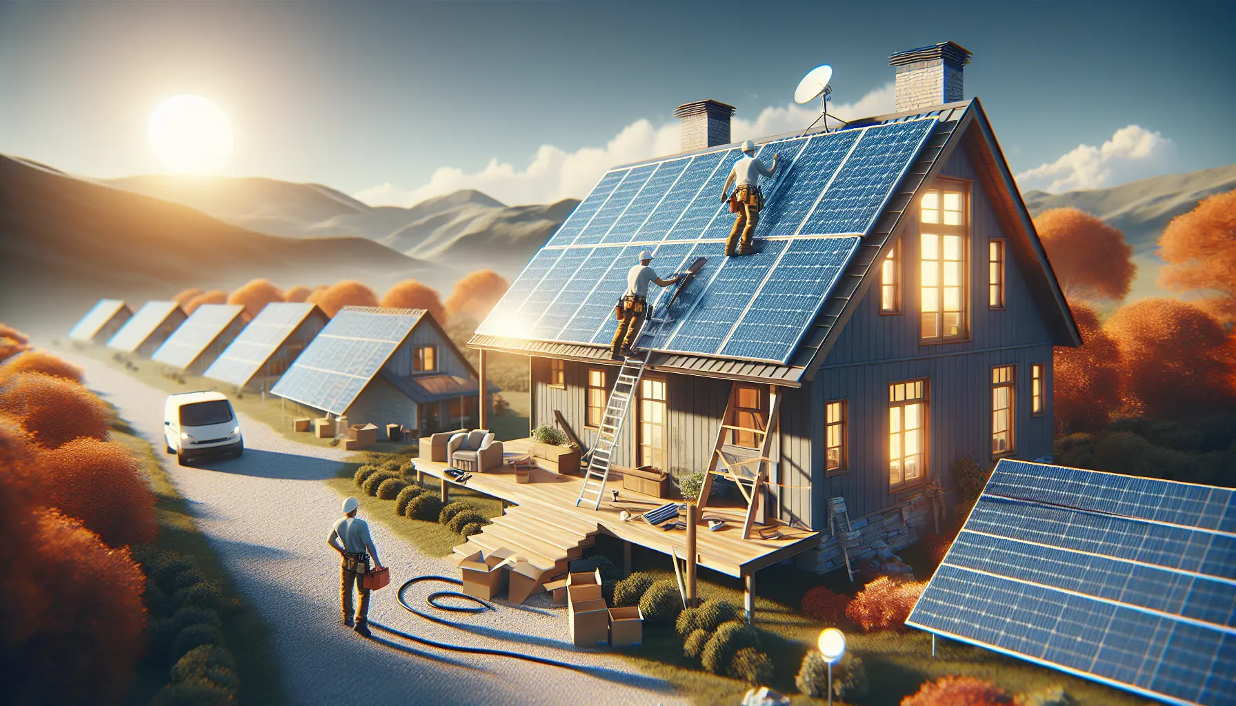 Immagine di un tetto con pannelli solari che catturano la luce del sole